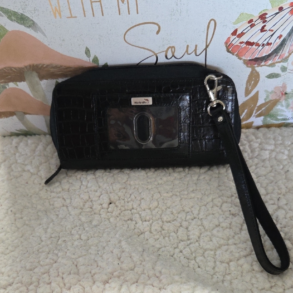 WALLETBE DOUBLE ACCORDIAN RFID CROCO LEATHER WALLET